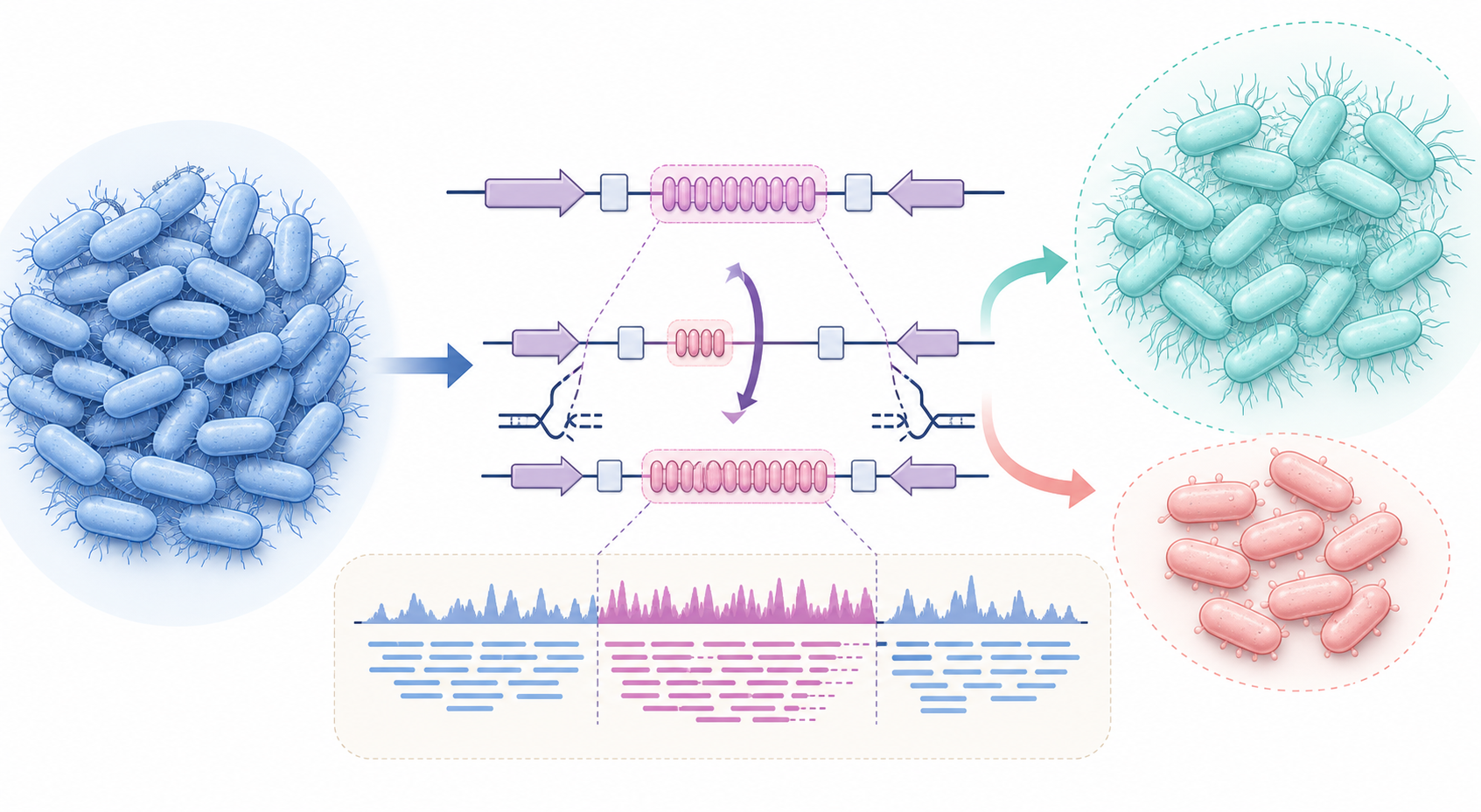 Illustration of repeat-length variation and alternate bacterial states